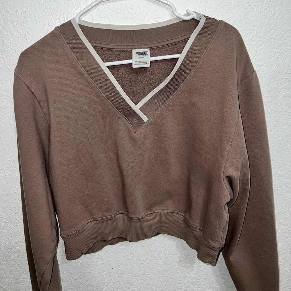 PINK VS Brown V-Neck Cropped Sweater